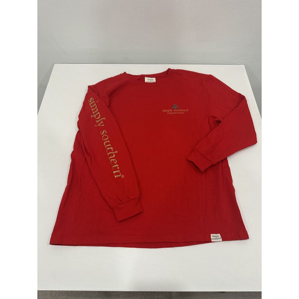 Simply Southern Youth Large Christmas Pig Long Sleeve Shirt Red
